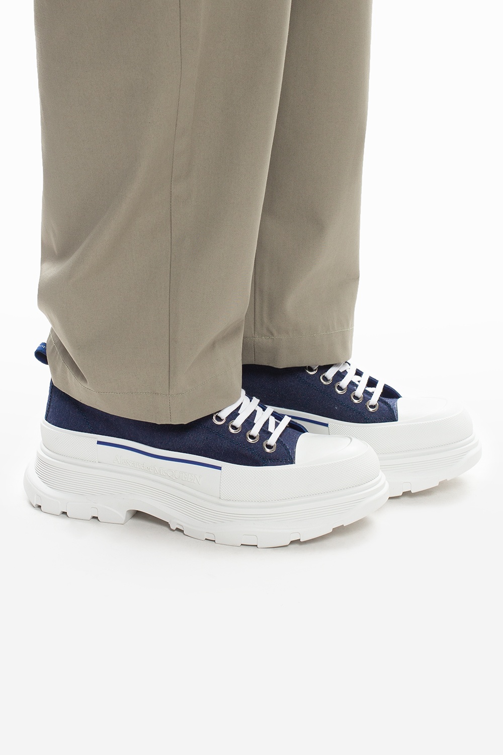 【関税込み】Tread Slick Sneakers in Silver and White Fabric Alexander McQueen Men's White Graffiti Tread Slick High Top